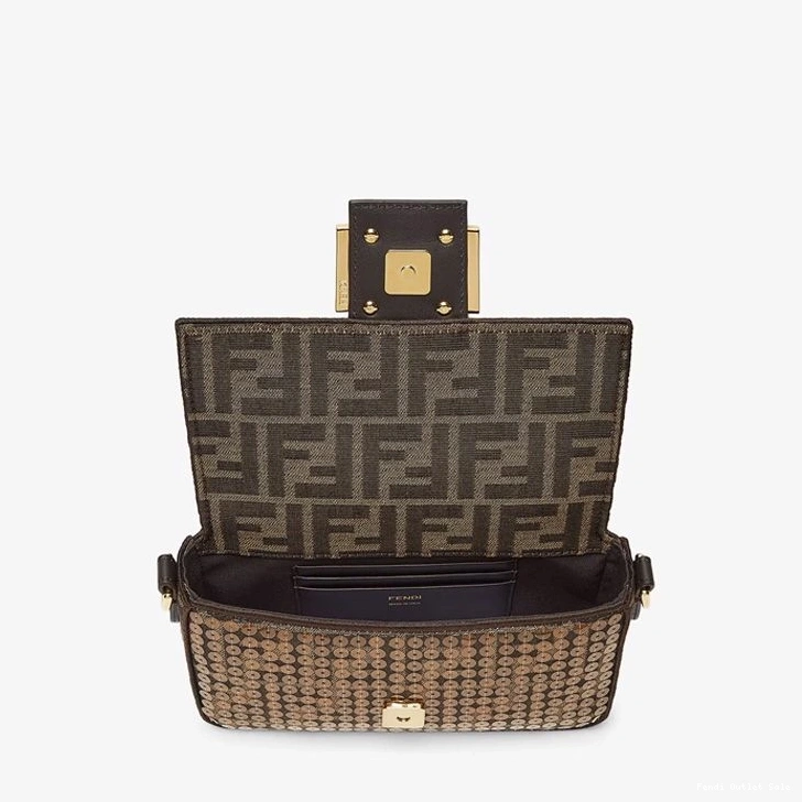 Cheap Fabric Mini FF Brown Baguette In with Bag Motif Sequins Fendi 0730